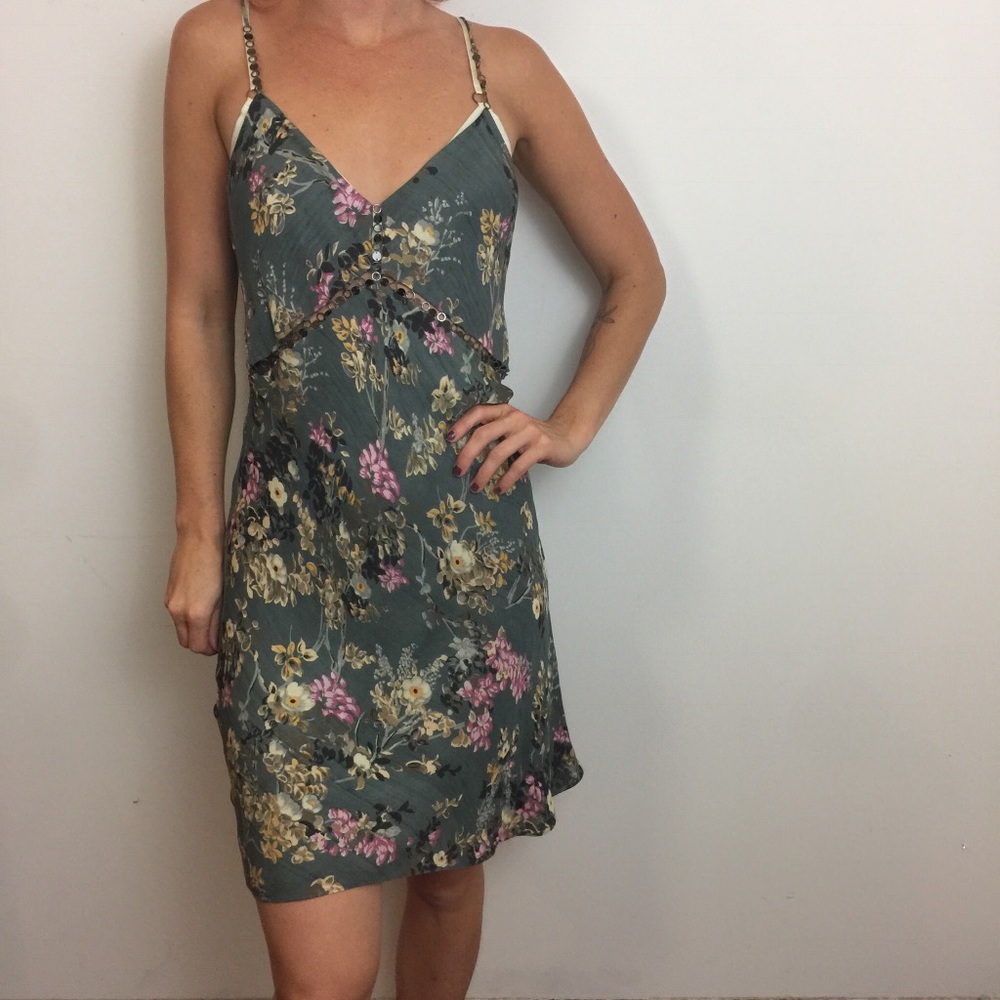 Haute Hippie Sage Floral Silk Chain Midi Dress - Picture 1 of 8